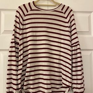 Red and White Striped Sweater. Puffy sleeves